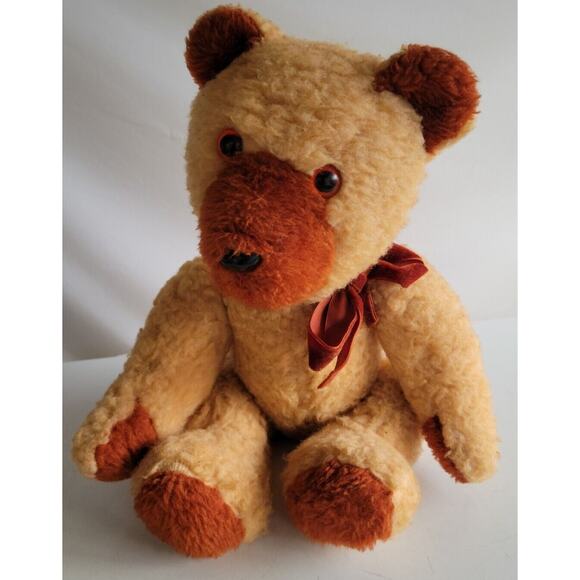 Vtg. Teddy Bear Jointed Head & Limbs Tan w/Rust Color Paws, Feet, Nose - Picture 6 of 9